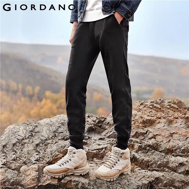 

Giordano Men Pants Elastic Waistband Joggers Fleece Lined Slant Pockets Ribbed Cuffs Warm Pantalon Hombre 01110890
