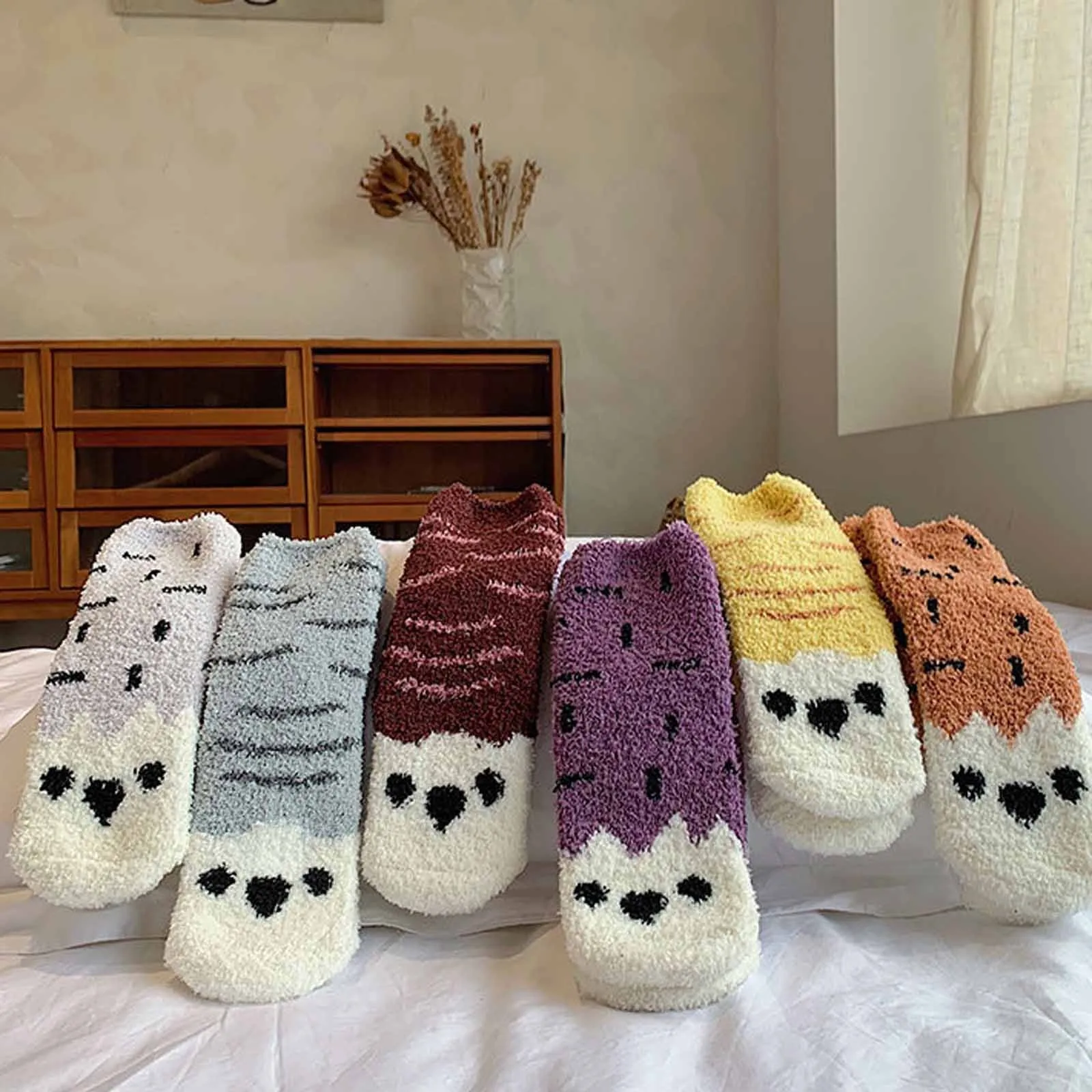 

Sagace Women Winter Socks Adult Animal Print Lovely Puppy Plush Middle Tude Socks Home Stockings Comfort Warmth