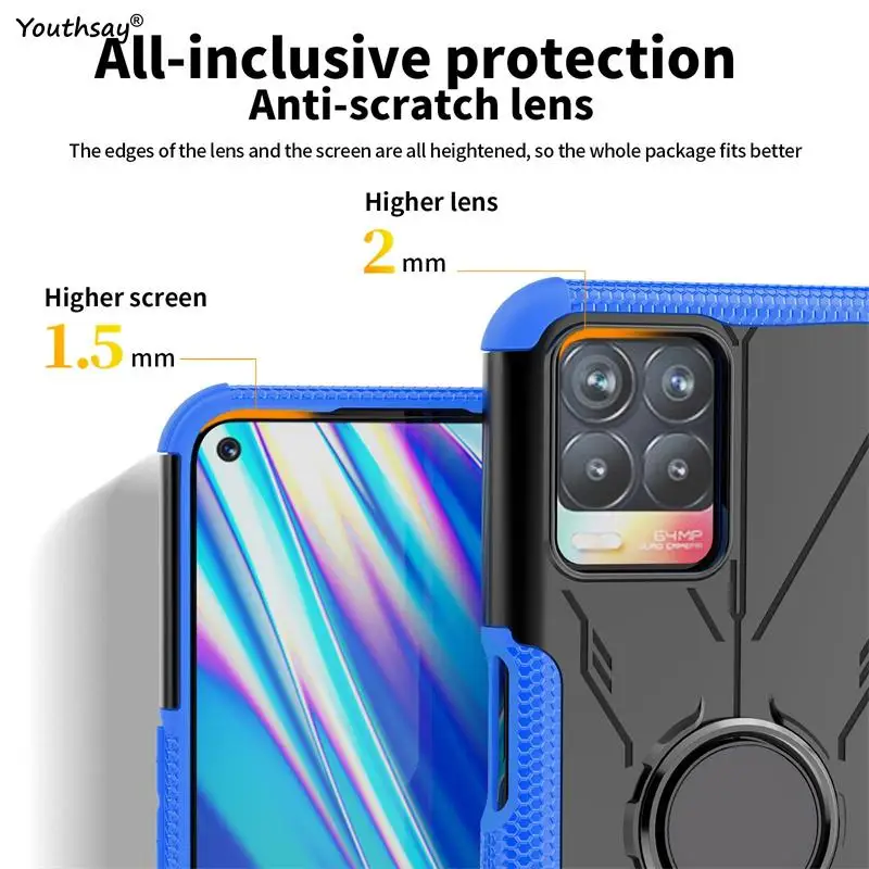 For Realme 8i Case For Realme 8i 8 Pro C21 Cover Funda Coque Ring Armor Shockproof Protective Phone Bumper For Realme 8i