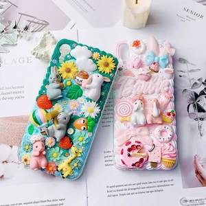 handmade diy case for iphone 11 pro 3d rabbit phone cover ip 12 creamy shell 78 plus 66s cute flower ip xxs max xr girl gift