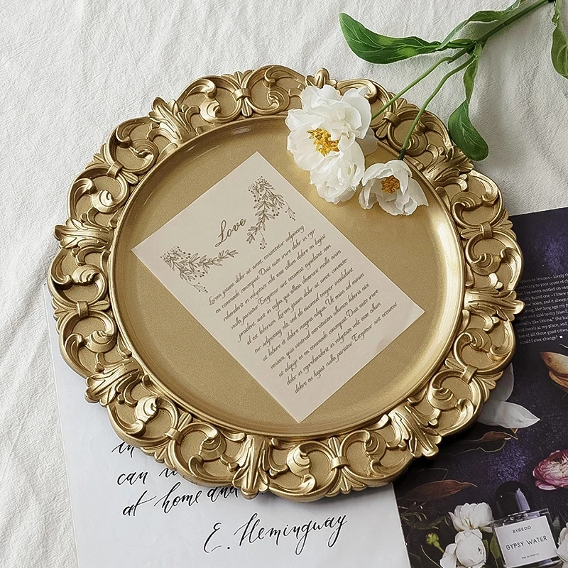 

Retro Round Plastic Tray Gourmet Decoration Cake Shooting Net Celebrity Photography Ornaments Jewelry Display Plate Photo Props