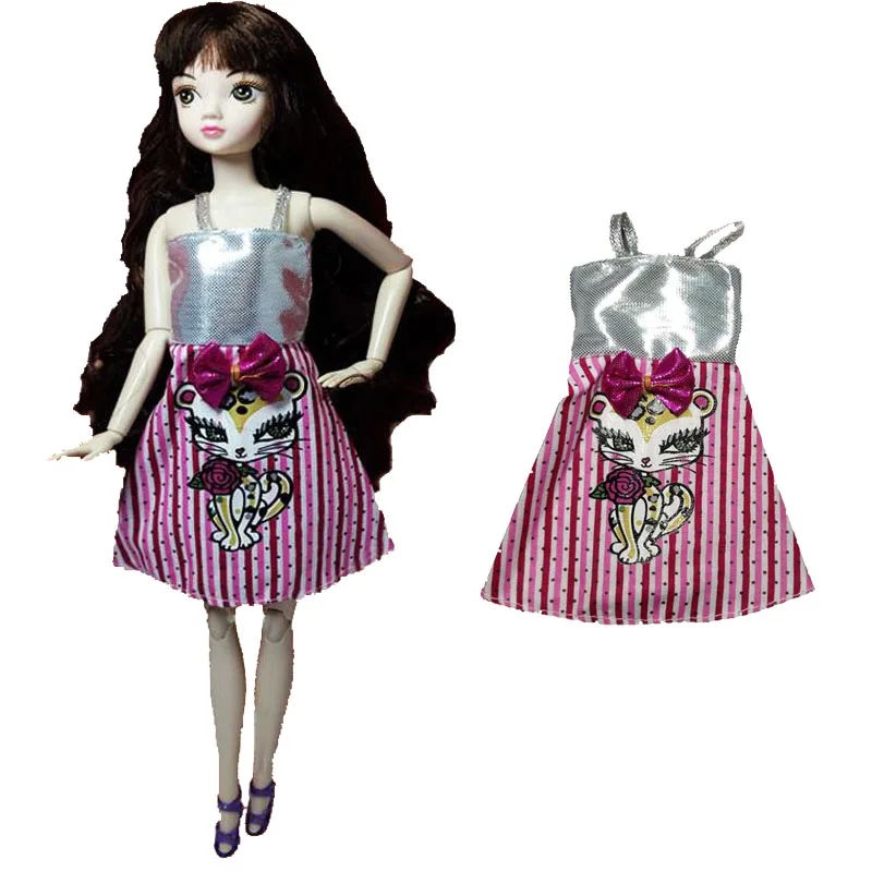 Розовый бант кошка с принтом куклы наряды платье для Барби вечернее Vestido Короткое