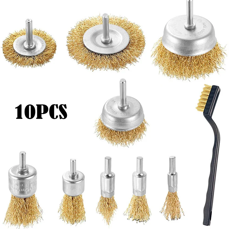 

Brass Coated Wire Brush Wheel Cup Brush Set with 1/4-Inch Shank Coated Wire Drill Brush Set For Removal of Rust/Corrosion/Paint