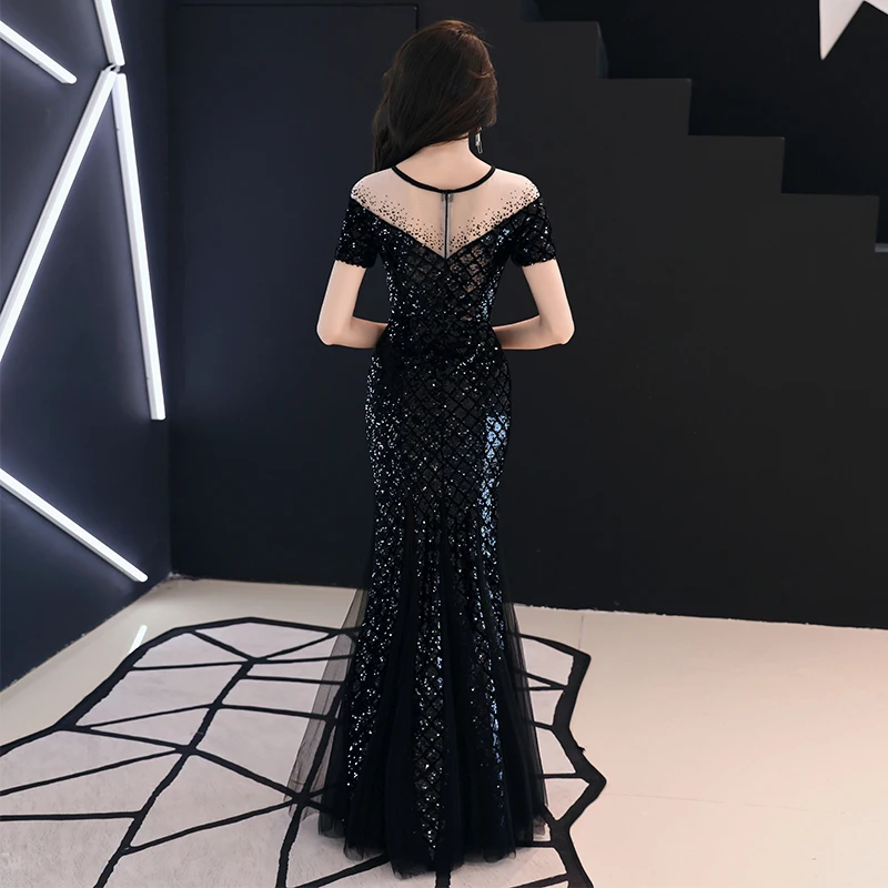 Великолепное вечернее платье русалки с блестками зубчатым вырезом коротким