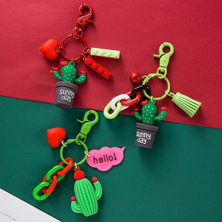 Новый 3D милый имитация зеленого растения Кактус в горшках брелок для женщин