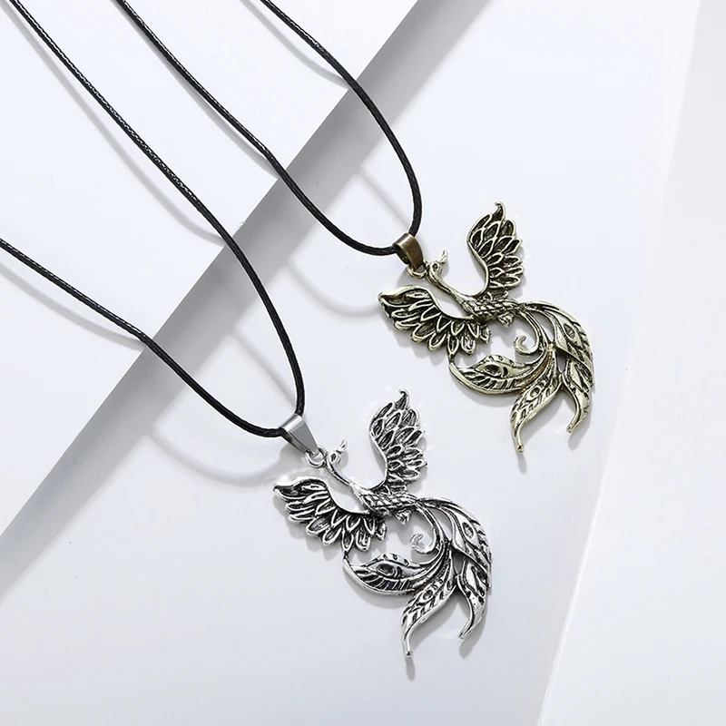 1PC Phoenix Fire Bird Necklace Pendant Vintage Firebird Pendant Jewelry Angel Wing Necklace Punk Style