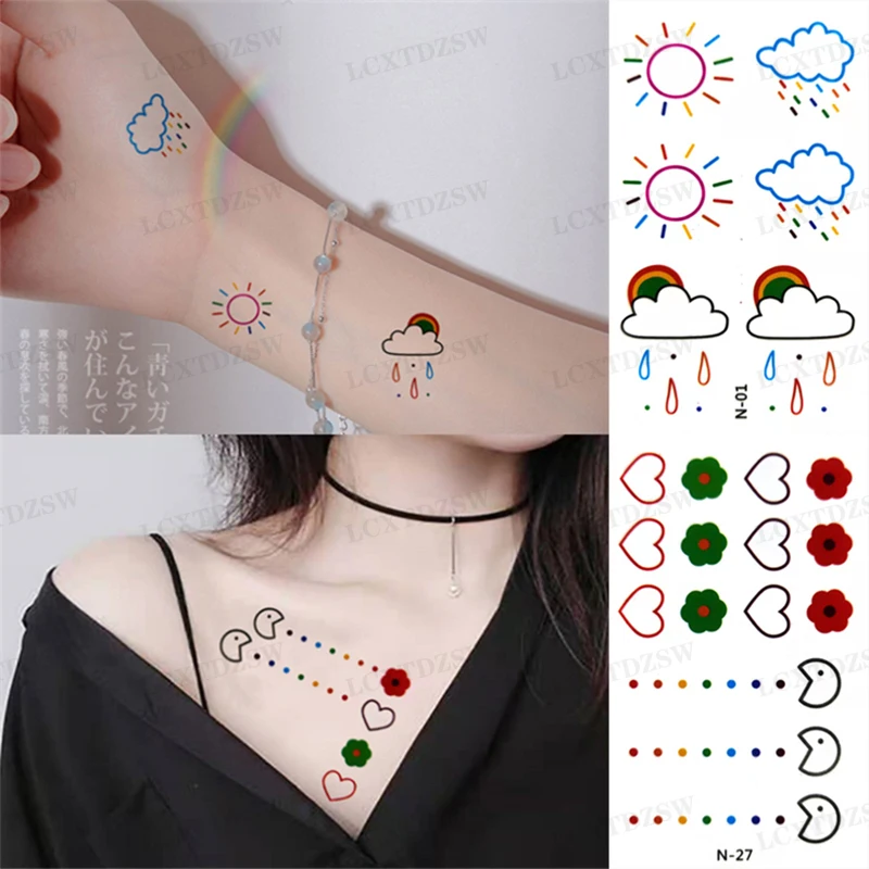 

2Pcs Waterproof Tattoo Stickers Cute Colorful Expression Rainbow Girl Temporary Transferable Sticker Disposable Decorative Art