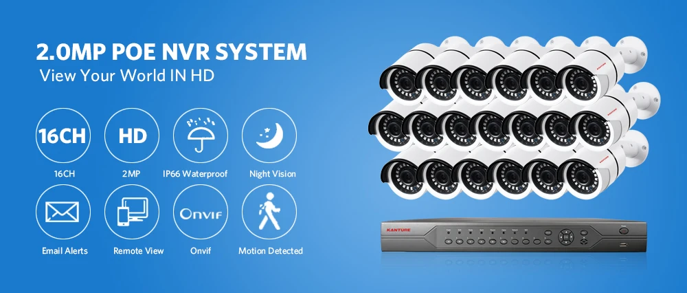 KANTURE 16CH H.265+ 4K 5MP POE NVR комплект 16 шт. аудио 1080P IP66 Антивандальная безопасность уличная IP камера система видеонаблюдения