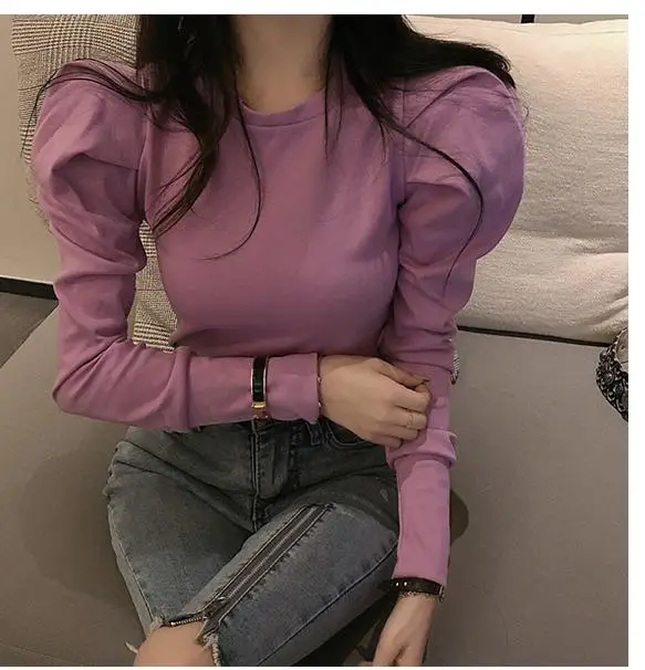 Женский винтажный топ с длинными рукавами-фонариками блузка в Корейском стиле