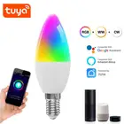 5 Вт E14 Tuya WiFi смарт-лампы RGB + W + C LED лампы в форме свечи накаливания с регулируемой яркостью светильник SmartLifeДистанционное Управление совместим с Alexa Google Home