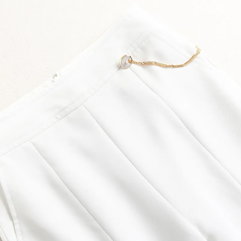 SHUCHAN Pants for Women Full Length  Flare Pants  Summer  Office Lady Fashion Split Women Bottoms Pants White high waist