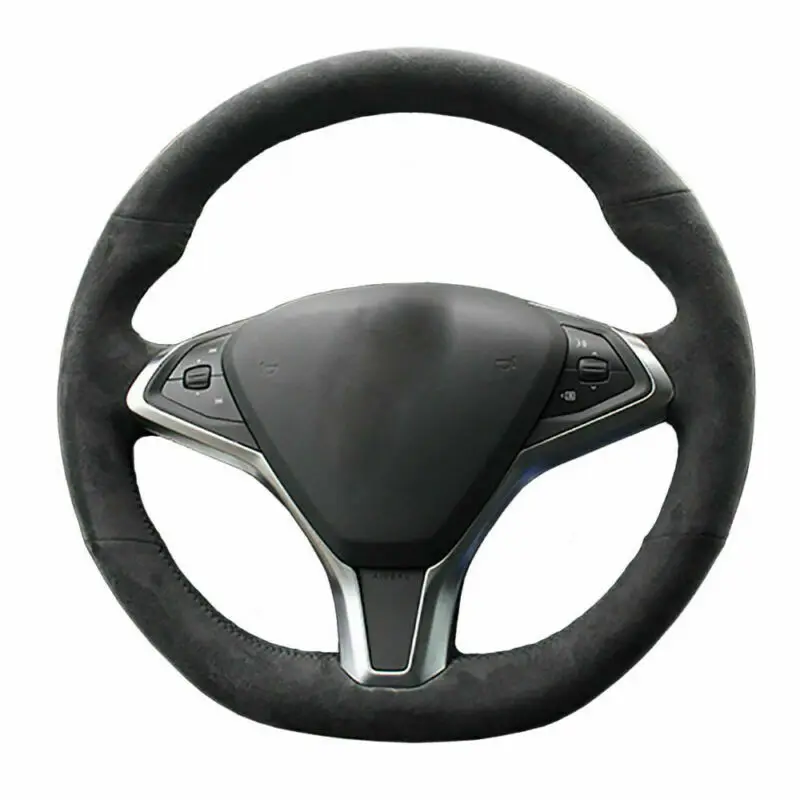 

All Black suede Steering Wheel Stitch-on Wrap Cover Fit For Tesla Model S/X