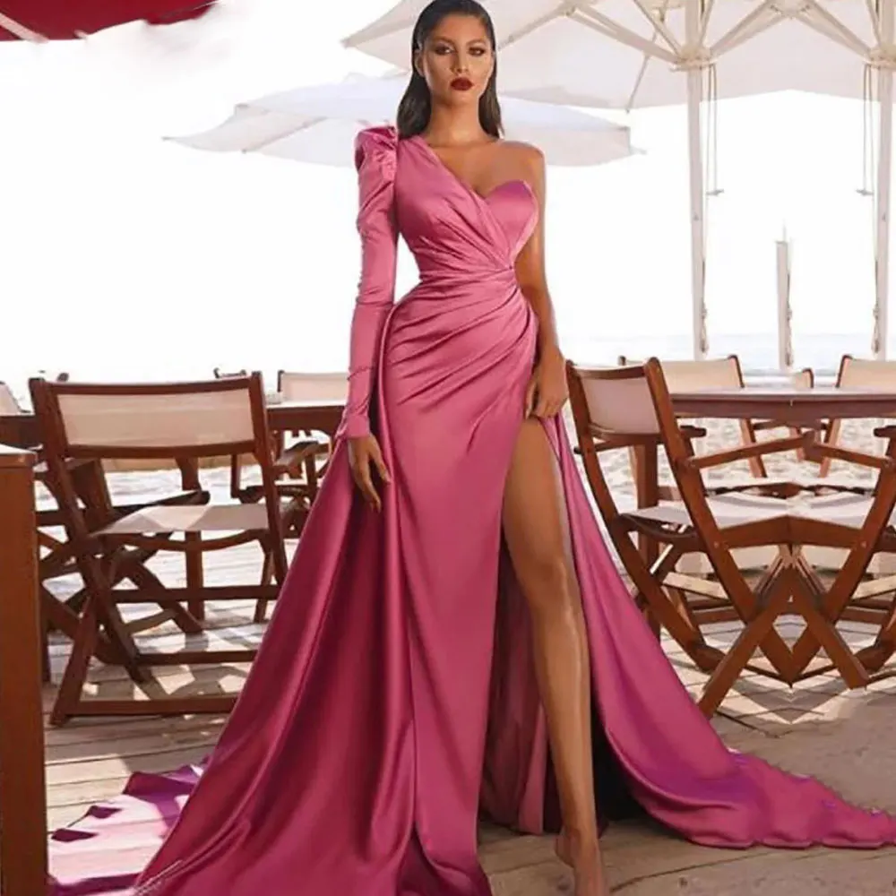 

Front/Side Slit Floor length Simple high quality sexy Exquisite Evening Dresses Mermaid / Trumpet Sweetheart One-shoulder