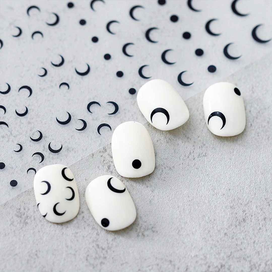 

Moon Stickers Round High Quality 3d Engraved Nail Stickers Nail Art Decorations Nail Decals Design Black Whiite Foils Decors
