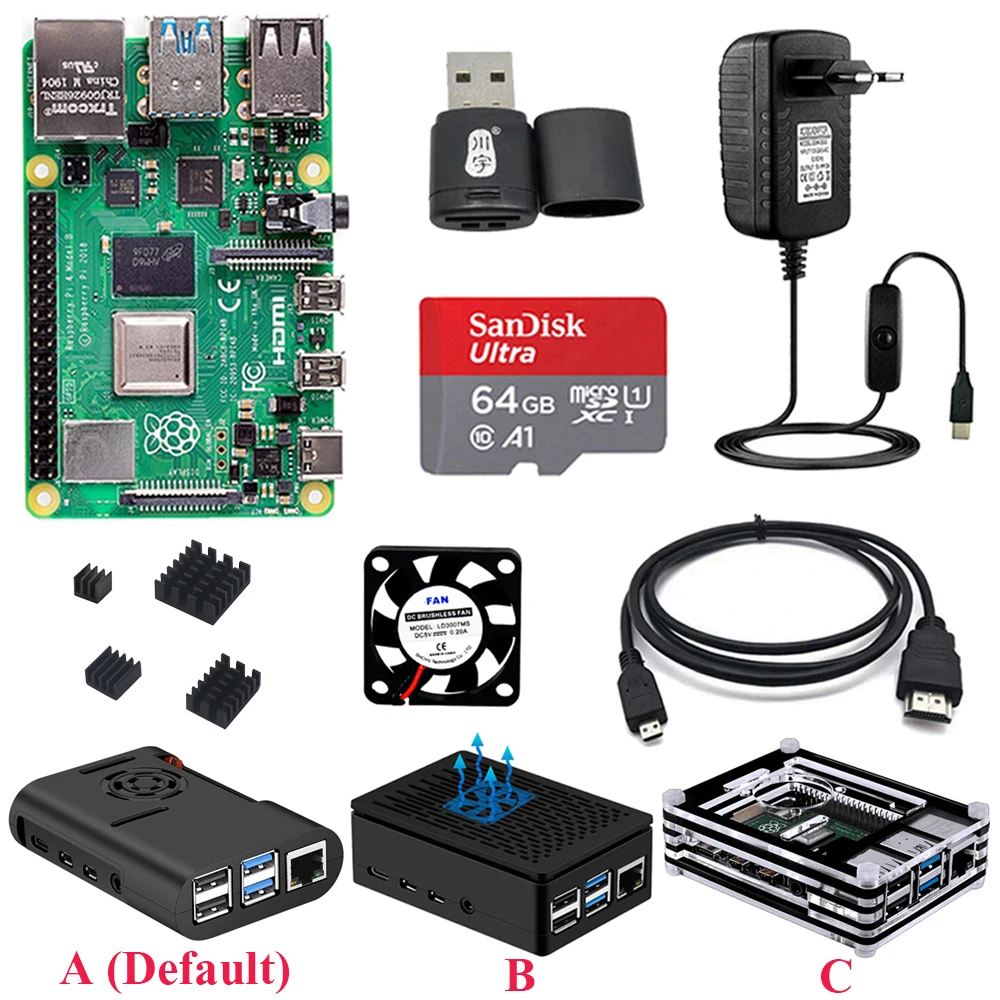 Оригинальный Raspberry Pi 4 плата 2 ГБ 8 ОЗУ + чехол вентилятор источник питания SD карта