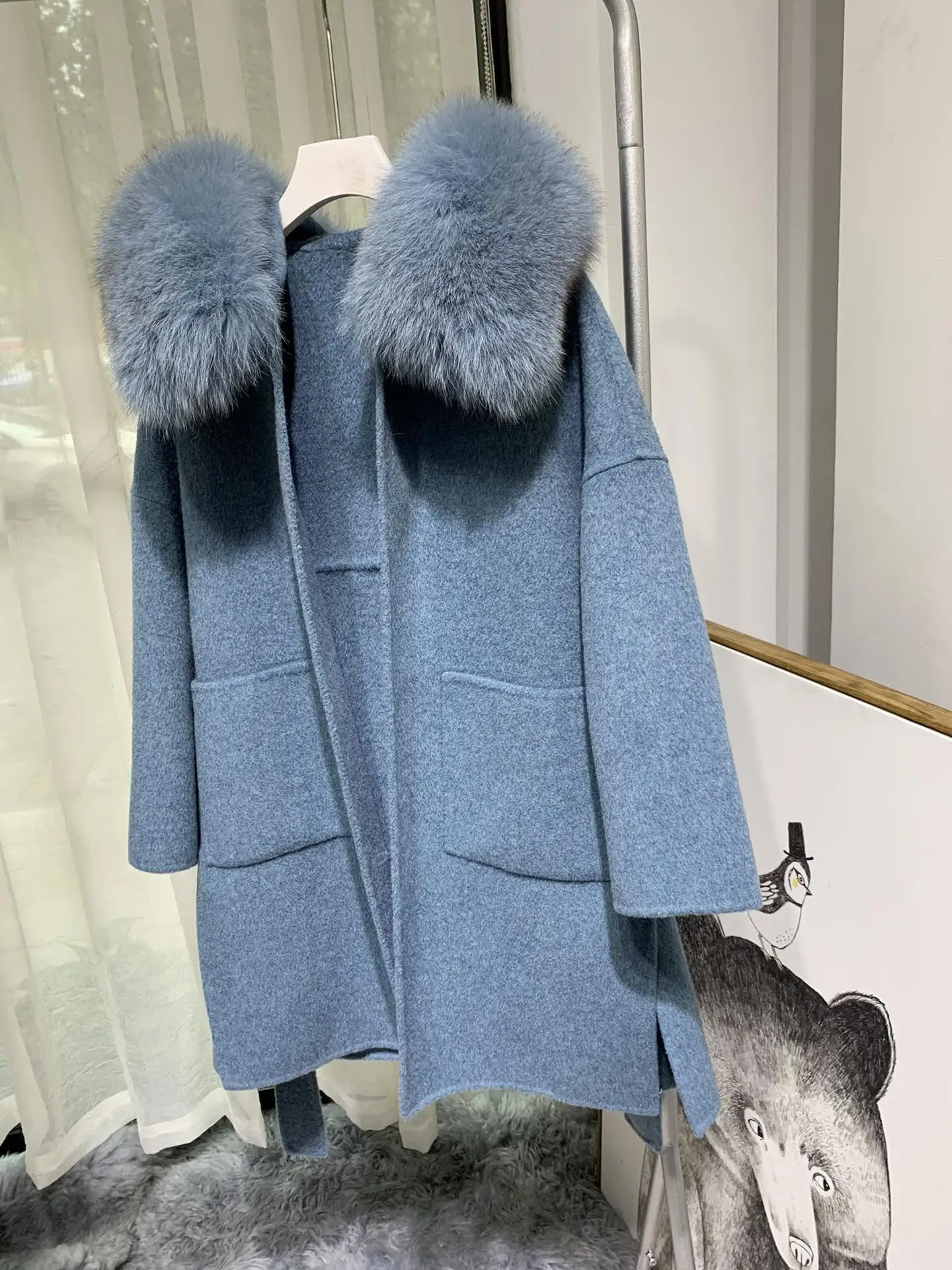 Корейское длинное кашемировое пальто с настоящим бренд Fox Fur Trim Hoodie теплое плотное пальто с большими карманами женская верхняя одежда зимнее пальто