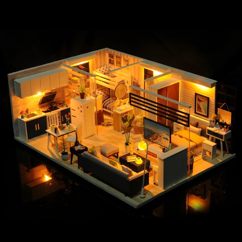 Кукольный дом рождественский подарок мебель миниатюрные деревянные миниатюры