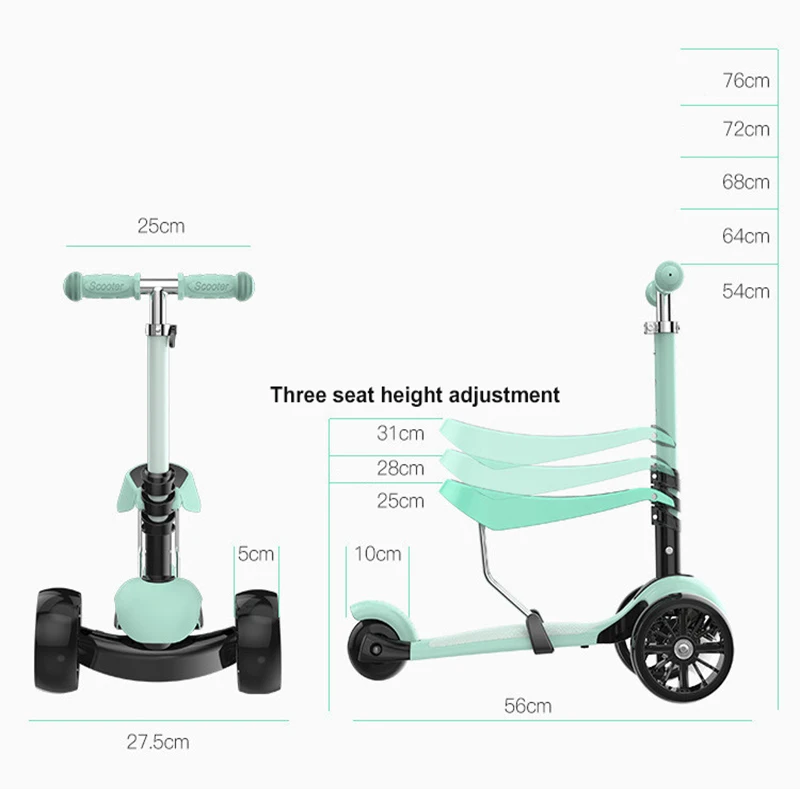 

Children's Tricycle Baby Scooter with Three Wheels 3 In 1 Toddler Balance Bicycle Trike Height Adjustable for 1-3 Years Old