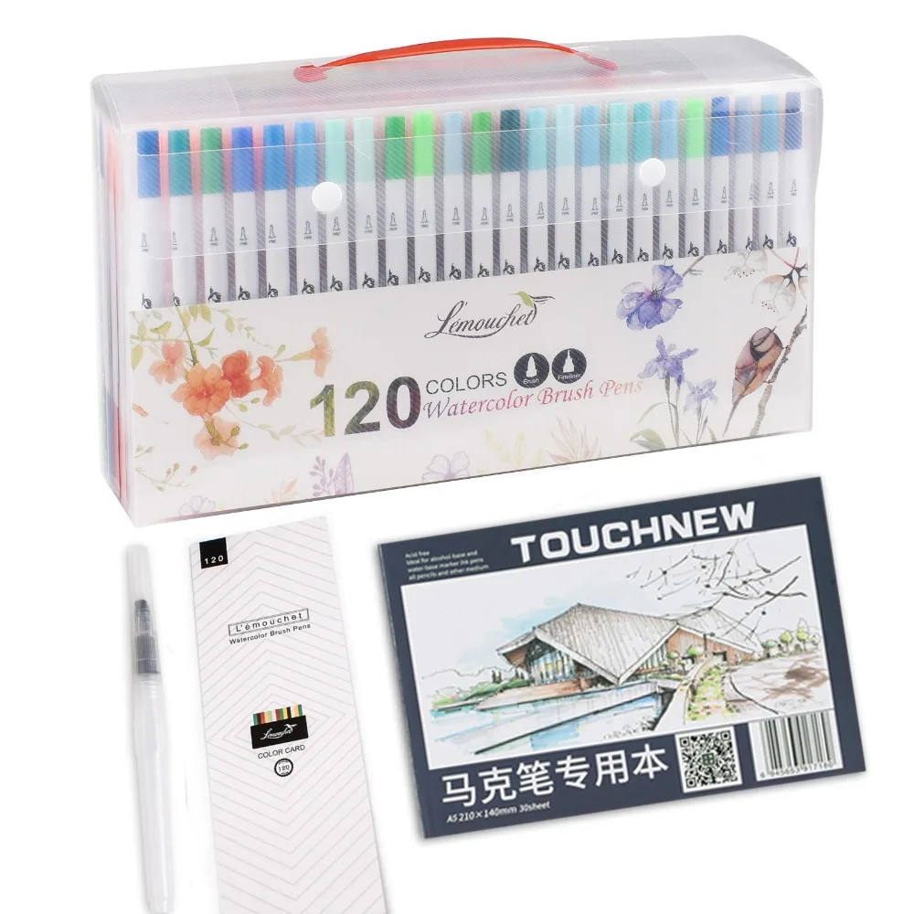 120 Colors Dual Tip Brush Marker Pens Fineliner Watercolor Art Markers Calligraphy Coloring Drawing Art Supplies with Marker Pad