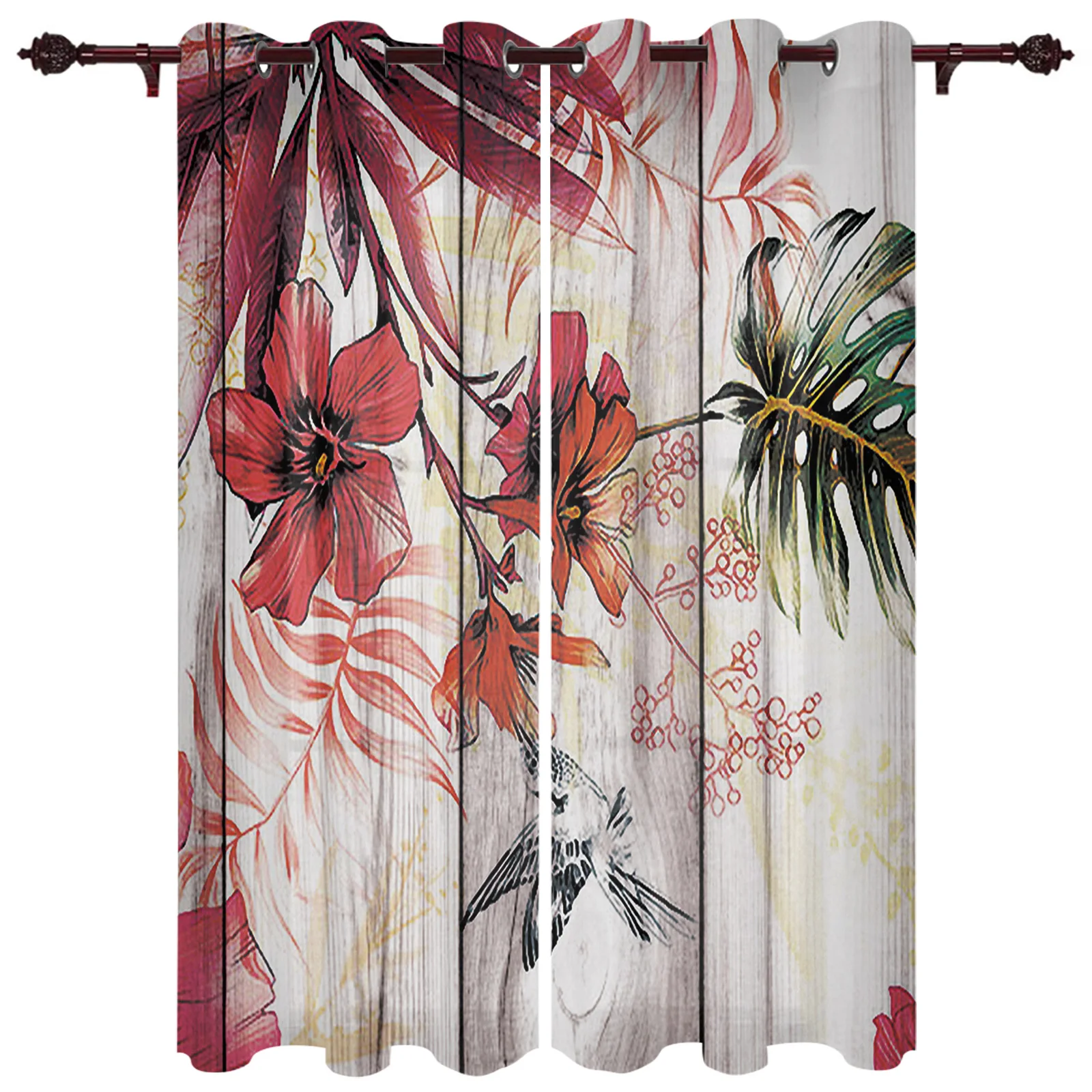 

Занавеска с деревянной текстурой для внутреннего дворика, кухонная занавеска с красными цветами в современном стиле, занавеска для гостино...