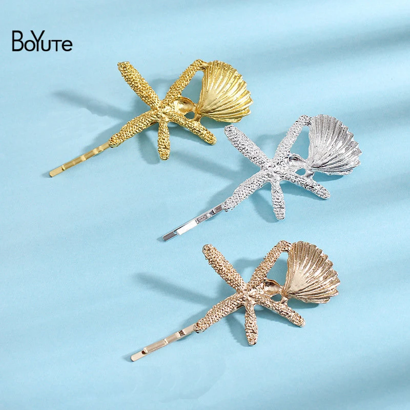 Starfish 42.5x52MM BoYuTe(10 шт./лот) металлический сплав Лось Морская звезда ветка заколки для волос в форме листа Модные женские ювелирные аксессуары - Цвет: Starfish 42.5x52MM