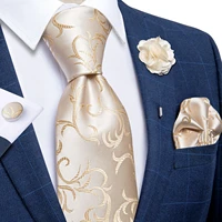 khaki floral ties for men business wedding mens neck tie handkerchief cufflinks brooch pin 8cm silk tie set gift for men