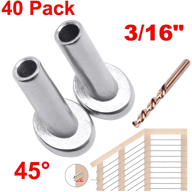 

45 Degree Stainless Steel Angle Beveled Protector Sleeves Wood Post for 1/8,5/32,3/16inch Wire Rope Cable Railing
