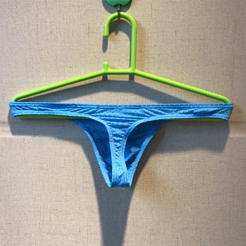 Мужские трусы стринги с низкой посадкой черные дышащие сетчатыми вставками