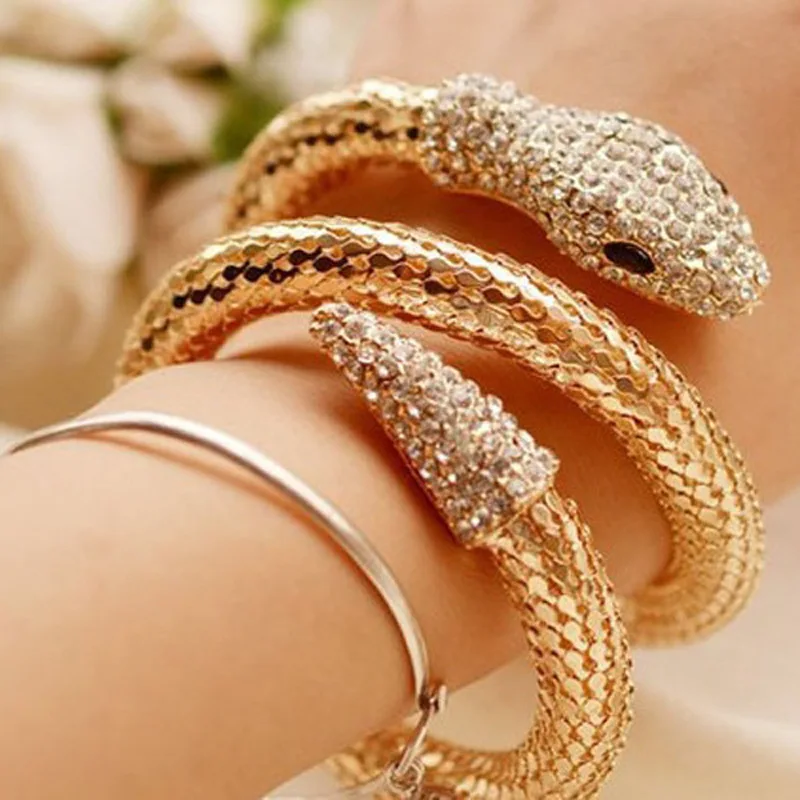 

European and American punk jewelry with snake exaggerated fashion multilayer rhinestone snake arm bracelet for men and women