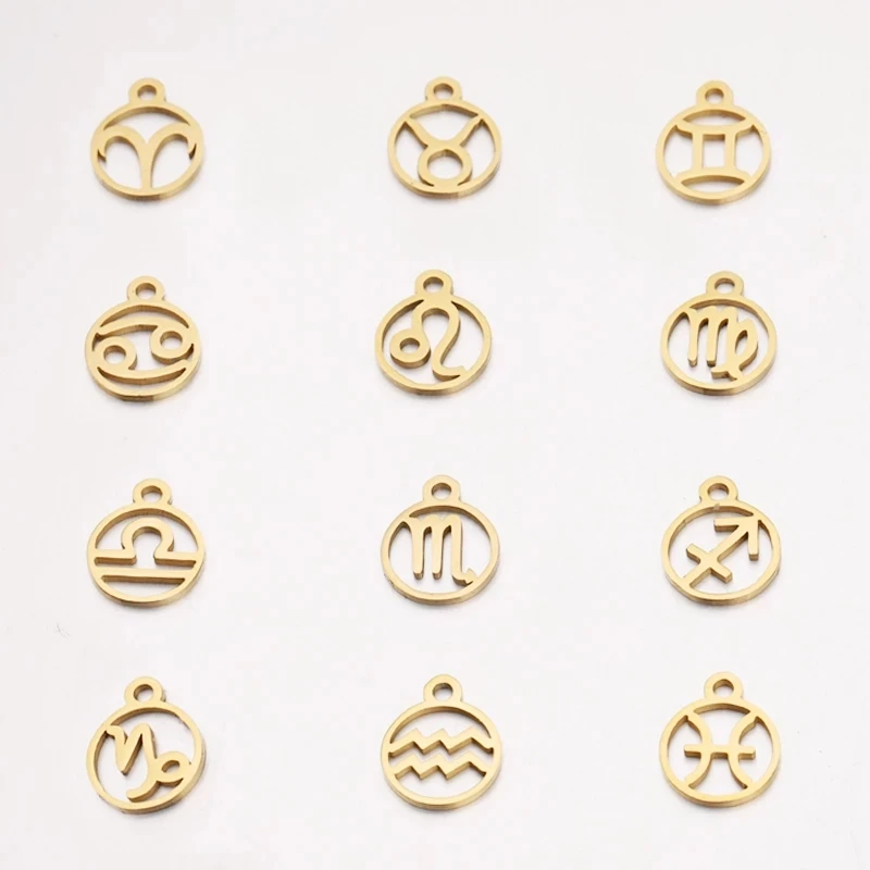 

Stainless Steel Zodiac Charms Hollow Out Constellations Charms For DIY Making Necklace Bracelet Mirror Polish 12pcs
