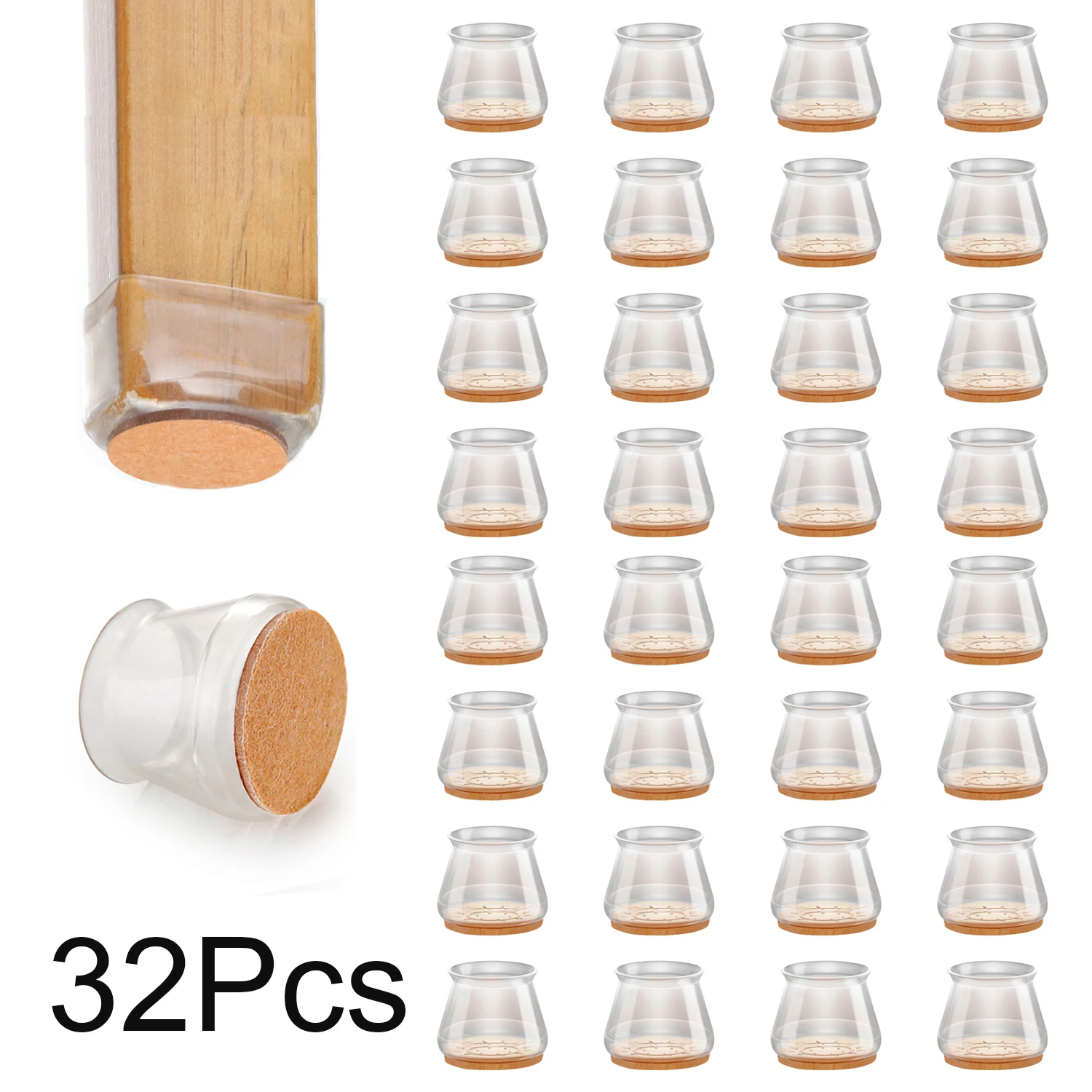 

32pcs Transparent Silicone Chair Caps Table Foot Pads for Round 30-50mm Bottom Non-Slip Furniture Covers Socks Floor Protectors