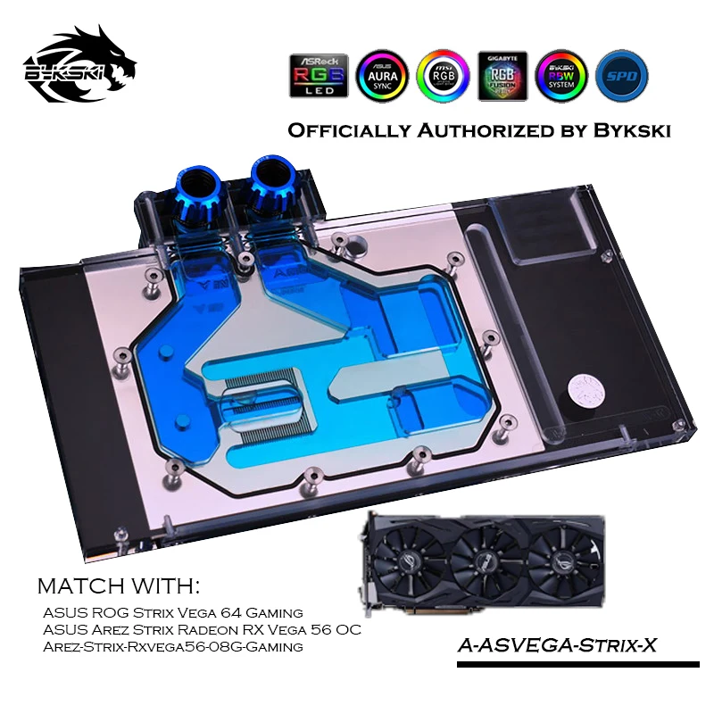Блок питания Bykski с полным покрытием для GPU AURA синхронизация водой VGA ASUS ROG STRIX VEGA 64
