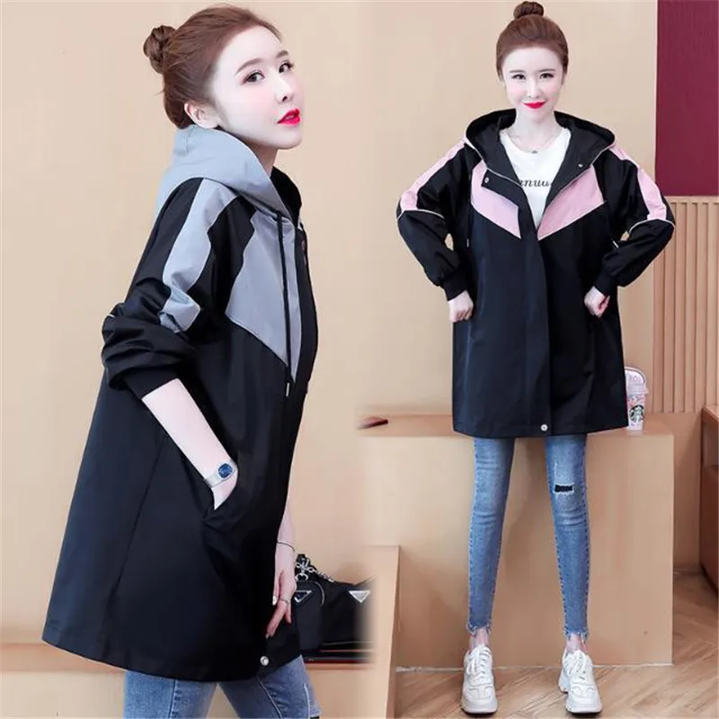 

Women Spring Autum Windbreaker New Plus Size loose Hooded Coat Winter Add Cotton Trench Casual Female Baseball Uniform Outwear