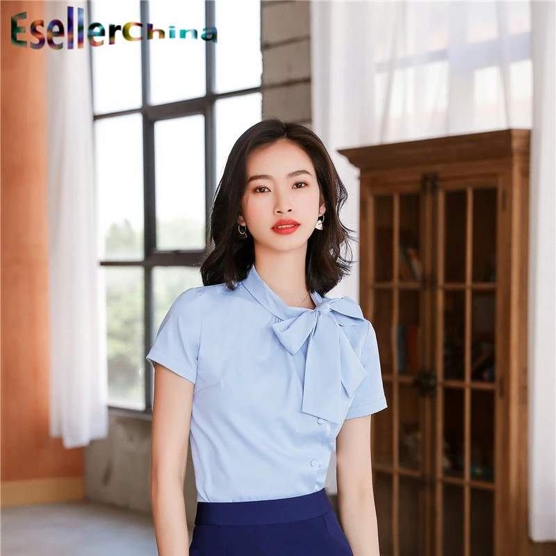 Летние шифоновые блузы и рубашки с коротким рукавом для женщин деловая рабочая