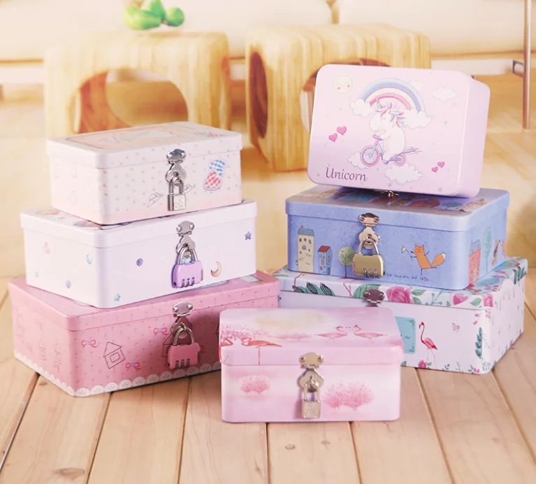 3 шт. олова коробка запираемый маленький ящик для хранения косметики ювелирных