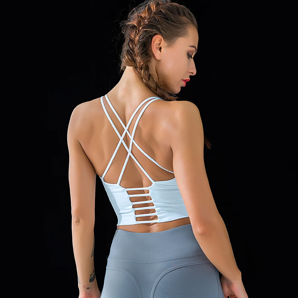 Miss Water 2020 New Women Tops Back Cross Running Gym Sportwear Shirt Sexy Fitness Sleeveless Black Top Sujetador Deportivo