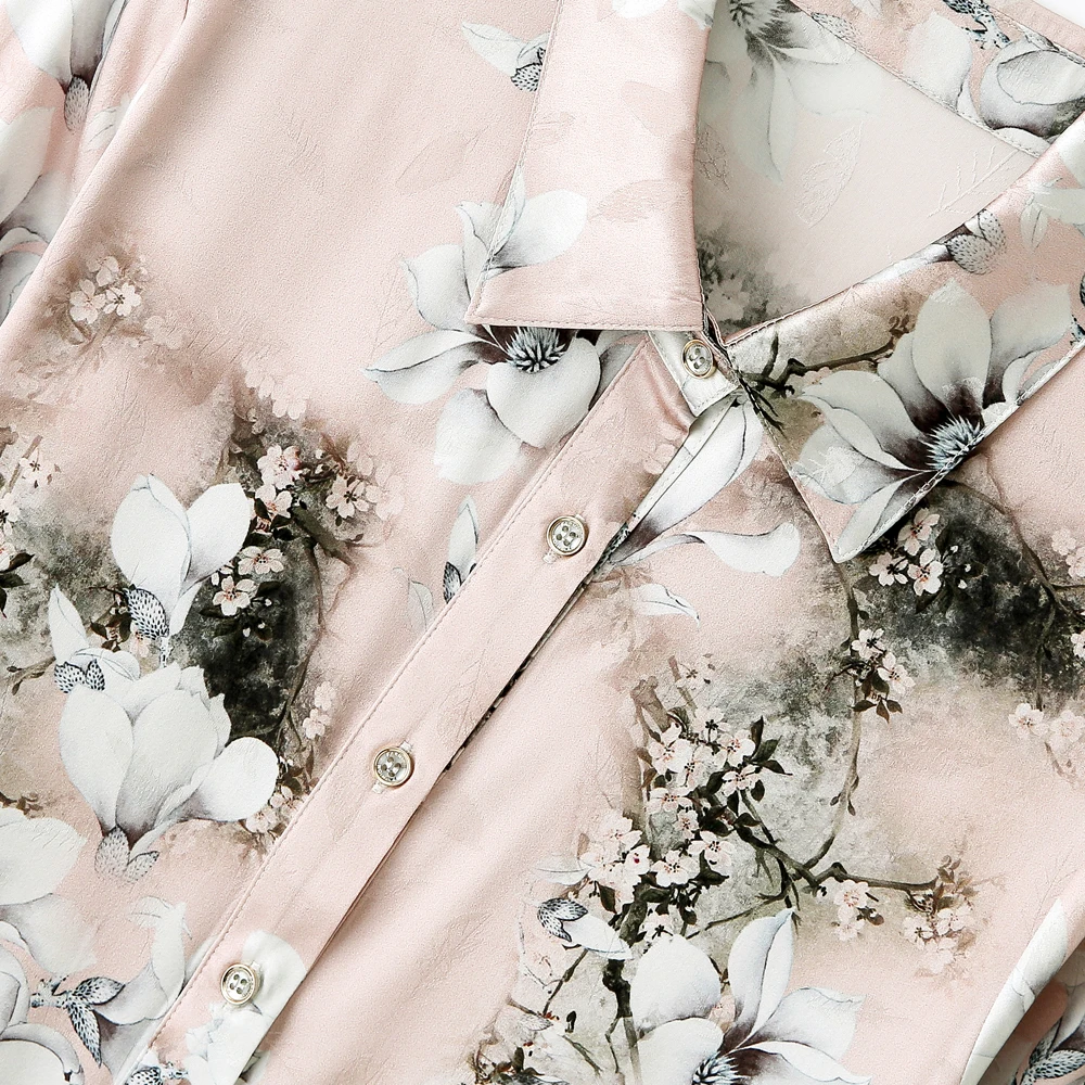 

Women's Silk Blouses and Shirts Floral Printed Long Sleeve Shirts Button Up 2021 Summer And Autumn With Turn Down Collar