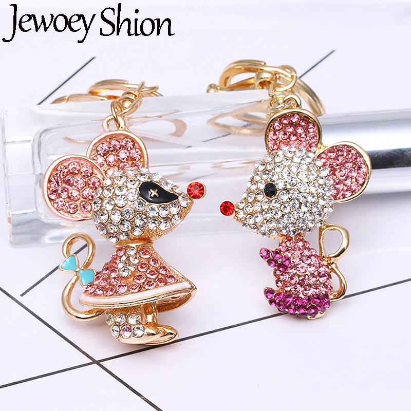 

Jewoey Shion Cute Couple Mouse Keychain Women's Rhinestone Crystal Cartoon Pendant Handbag Purse Key Ring Gift 2020 New Trinket