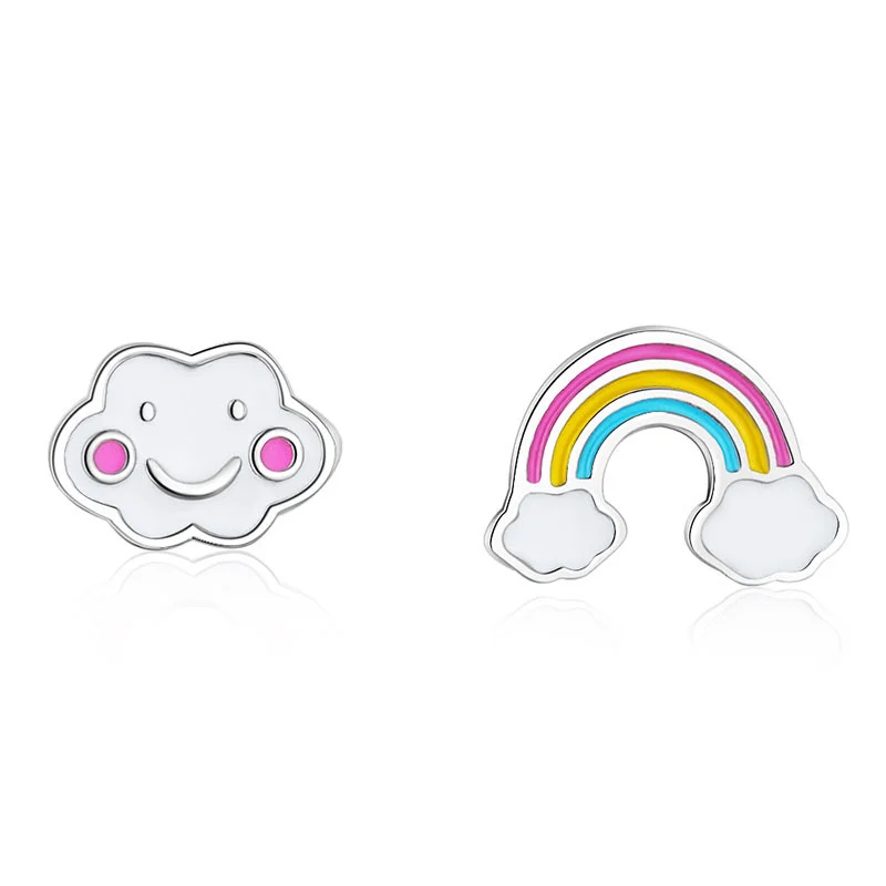 

POPACC 925 Sterling Silver Simple Cute Rainbow Cloud Asymmetric Stud Earrings With Earring Jewelry For Girls