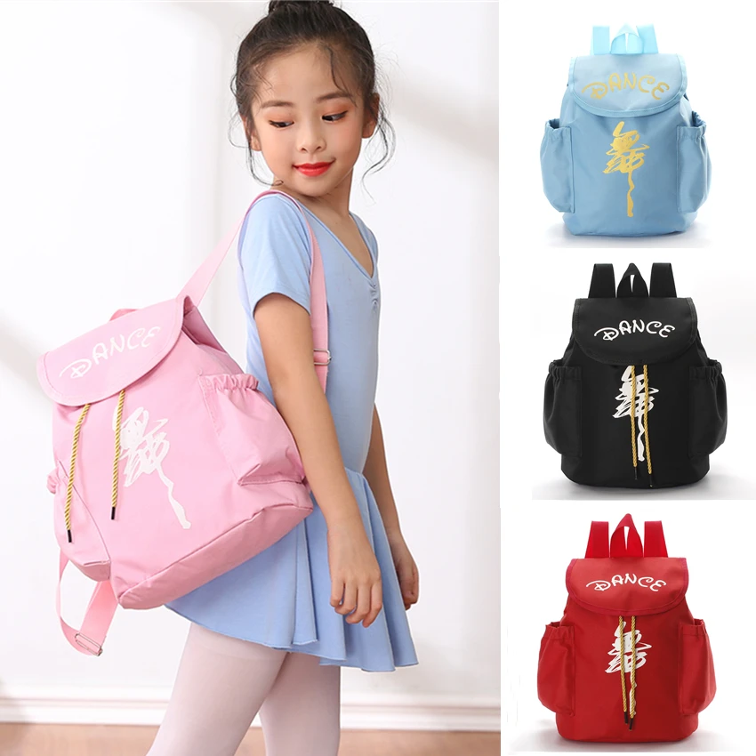 Ballet Dance Bag Girls Golden Print Pink Waterproof Shoulder Bags Kids Ballerina School Backpacks Cavans Rucksack