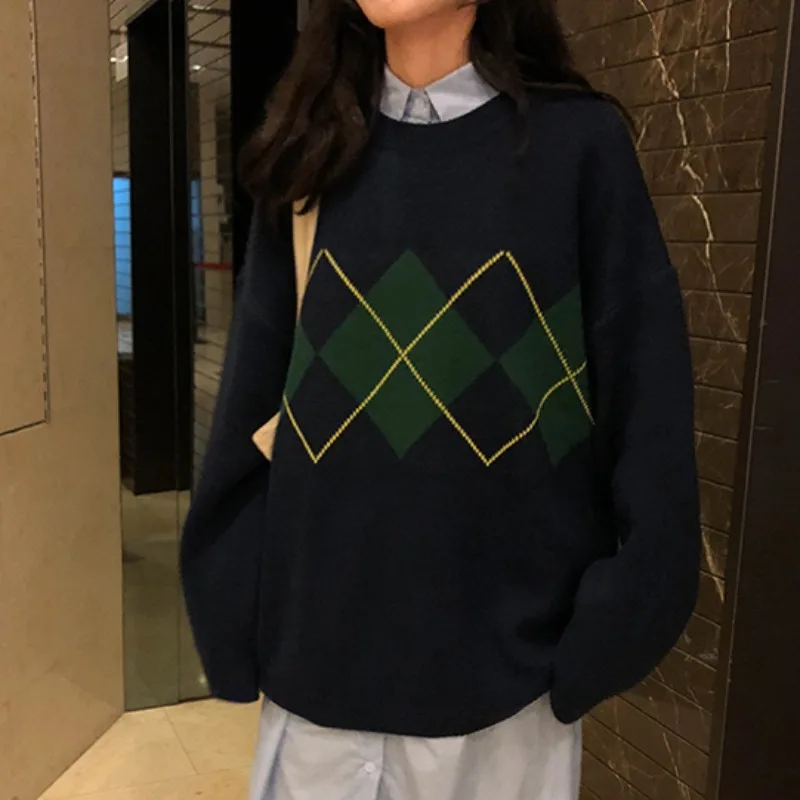 Зимний свободный свитер винтажный вязаный пуловер для женщин 2021 Корейский