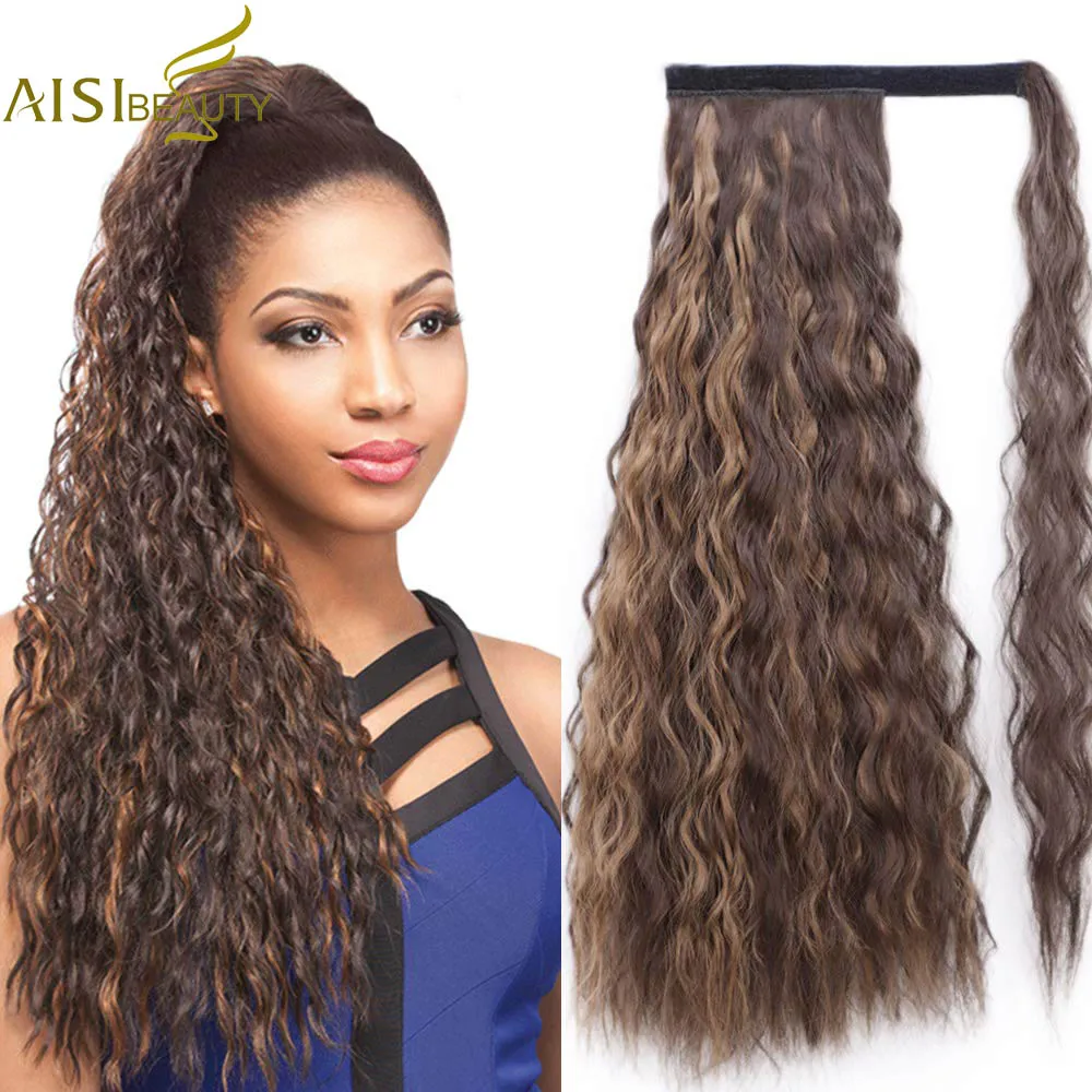 

AISI Beauty Synthetic Ponytail Fake Hair Wavy Pony Tail Hair Extension Wrap Around Clip In Corn Hairpiece Brown Blonde Hair