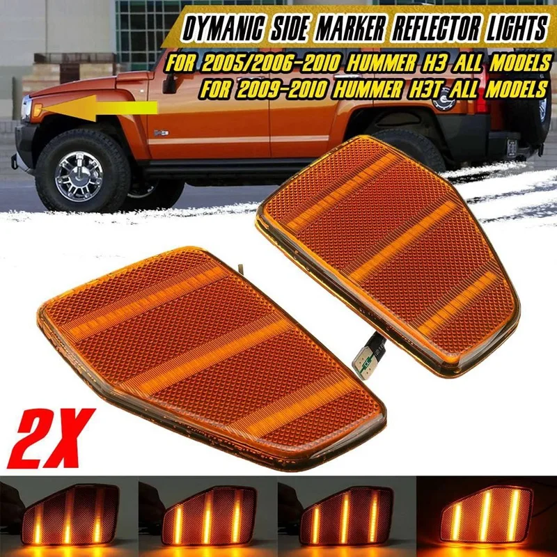 

Yellow Dynamic LED Front Fender Side Marker Lights for Hummer H3 2005-2010 H3T 2009-2010