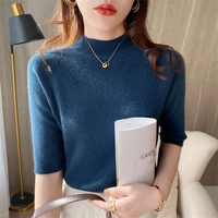 womens cashmere turtleneck short sleeve knitted pullover tee base wool cashmere sweater women jumper