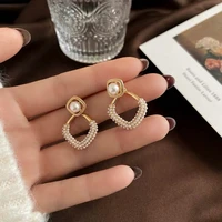 yaologe 2021 for women gold color square pearl stud earrings alloy accessories girls fashion party wedding jewelry gift brincos