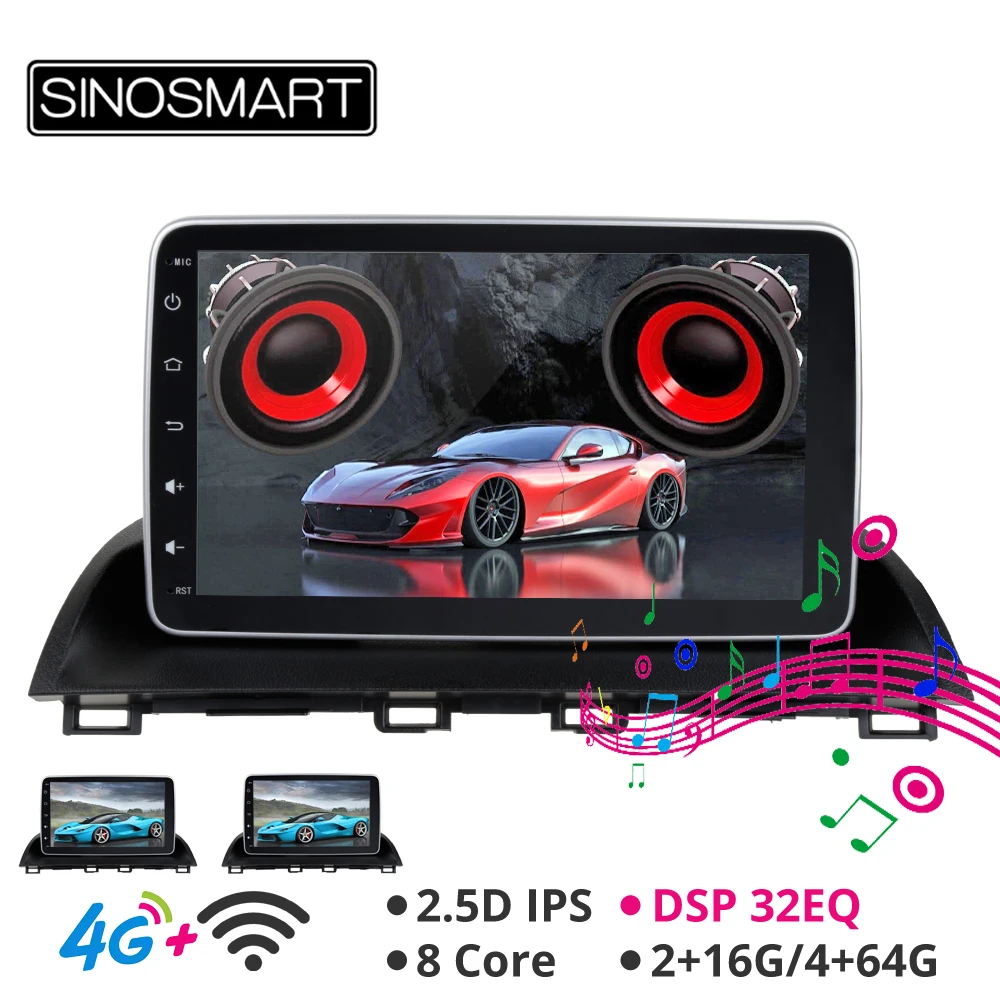 SINOSMART 4 ядра/8 ядерный процессор 2G Android 8,1 автомобильный gps-навигатор для Mazda 3 Axela-/Mazda 6 Atenza