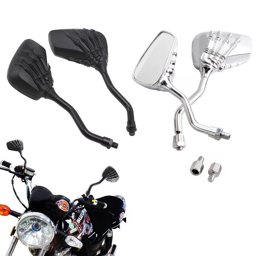 Черные хромированные мотоциклетные зеркала боковые заднего вида с черепами