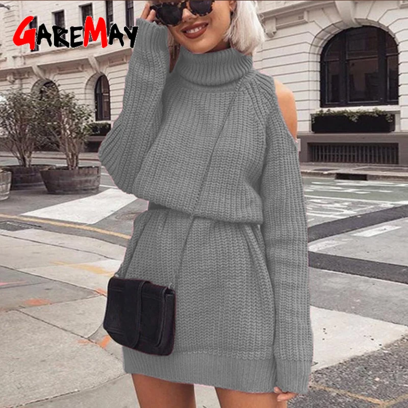 sweaters women Turtleneck off shoulder sweater Sweater Dress Slim long winter woman knitting pullovers | Женская одежда