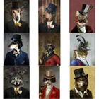 Картина на холсте Черно-белая в шляпе, с изображением собаки, кошки, волка, лисы, художественные плакаты и принты