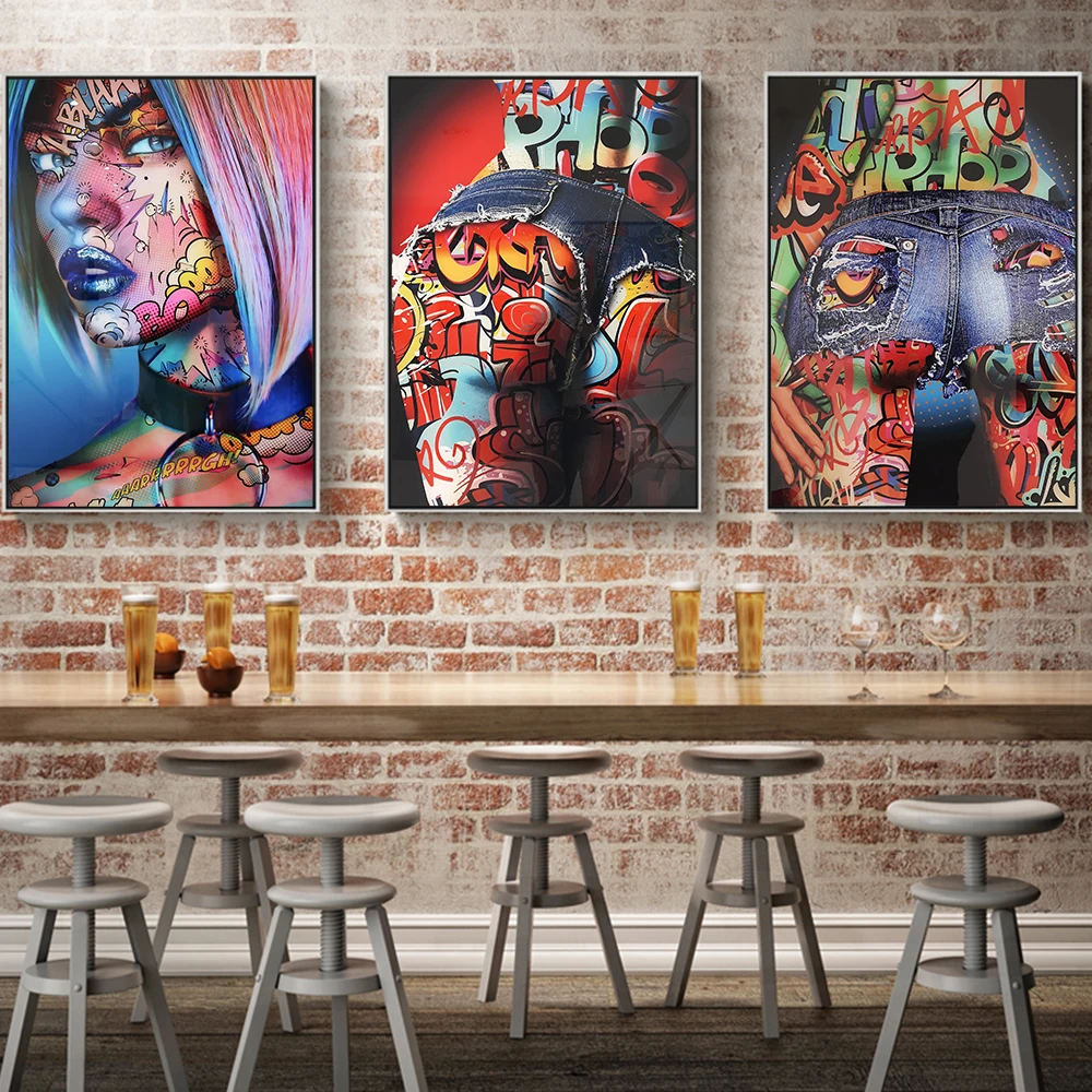 

Sexy Beautiful Woman Buttocks Posters and Prints Color Graffiti Wall Art Picture For Living Room Decoration Canvas Painting Gift